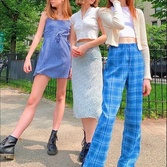 Brandy Melville jgalt blue plaid Tilden pants NWOT - Picture 3 of 7